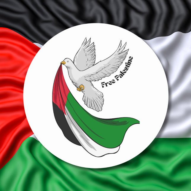Adesivo Redondo Liberdade Palestina Bandeira Palestina Dove Paz (Criador carregado)