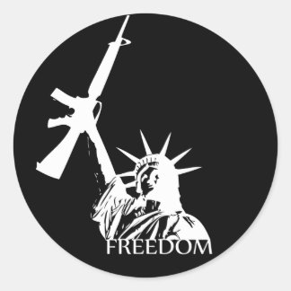 Adesivo Redondo Liberdade - Tem armas? (Grande Escuro)