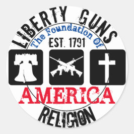 Adesivo Redondo Liberty Guns Religião, Sticker