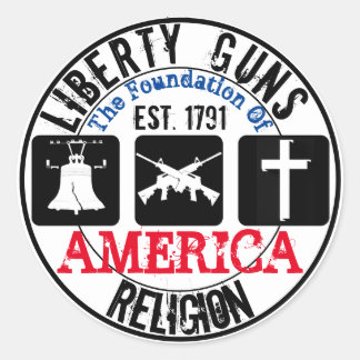 Adesivo Redondo Liberty Guns Religião, Sticker