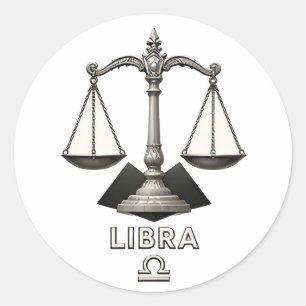 Adesivo Redondo Libra Escamas do Zodíaco Clássico Preto Branco Ast