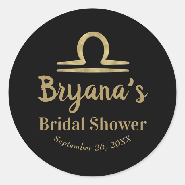 Adesivo Redondo LIBRA Ouro Zodíaco Setembro Outubro Chá de Noiva (Frente)