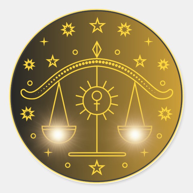 Adesivo Redondo Libra Zodiac Emblem | Minimal Celestial Symbol (Frente)