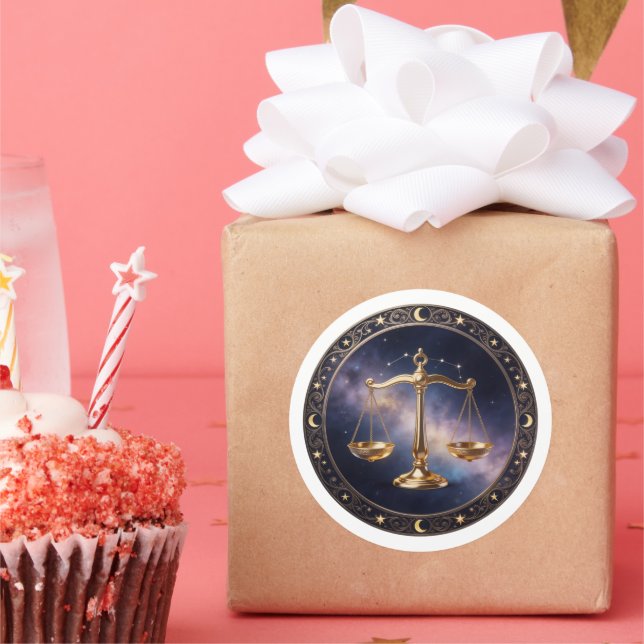 Adesivo Redondo Libra Zodiac Scales (Festa)