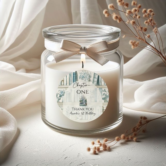 Adesivo Redondo Library Chapter ONE Blue Boy Book 1st Birthday (Criador carregado)