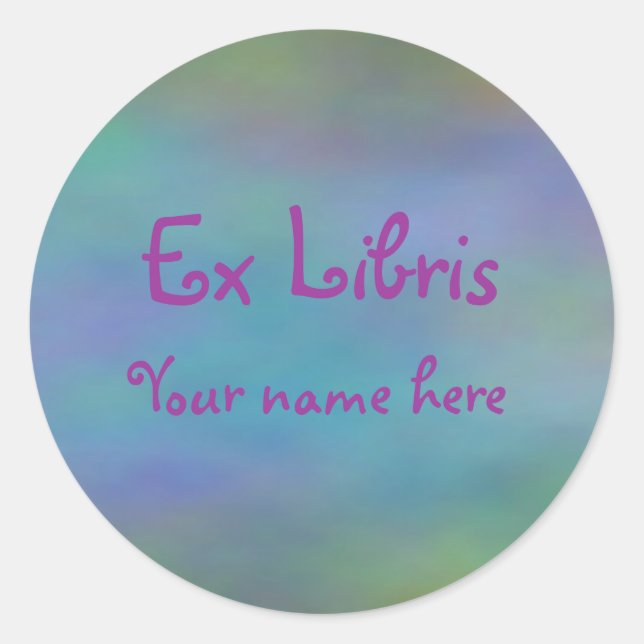 Adesivo Redondo Libris ex - Blue Fractal (Frente)
