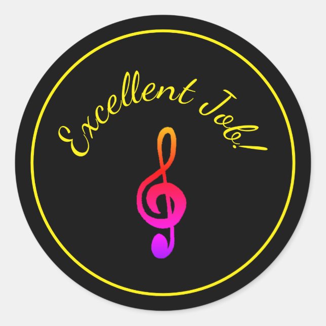 Adesivo Redondo Lições Musicais Sólidas, Treble Clef Reward (Frente)