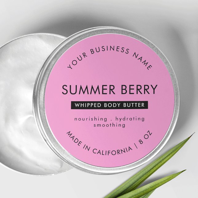 Adesivo Redondo Lid de Jar Cosmética de Manteiga Rosa e Preta Mode (Modern Pink & Black Body Butter Cosmetic Jar Lid Classic Round Sticker)