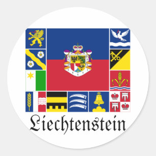Adesivo Redondo Liechtenstein & suas bandeiras de Gemeinde
