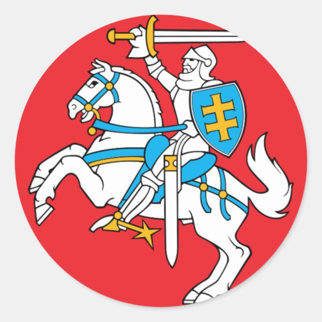 Adesivo Redondo Lietuvos Valstybes Veliava, Vytis, Lituânia Flag (Frente)