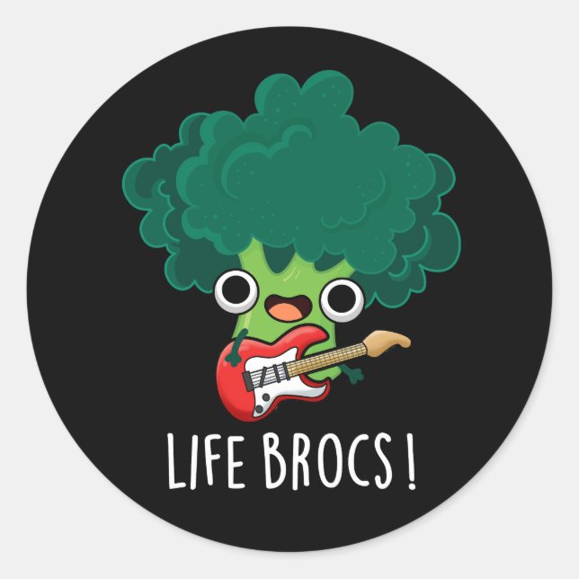 Adesivo Redondo Life Brocs Funny Veggie Broccoli Pun Dark BG (Frente)