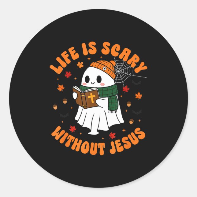 Adesivo Redondo Life Is Y Without Jesus - Christian Halloween  (Frente)