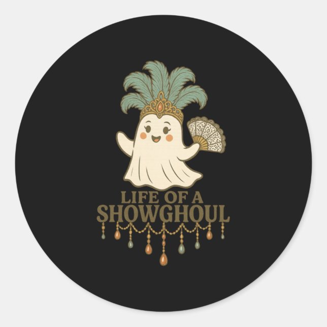 Adesivo Redondo Life Of A Showghoul Cute Halloween Ghost Showgirl  (Frente)