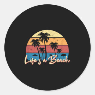 Adesivo Redondo Lifes A Beach Funny Retro Palm Frota Soma