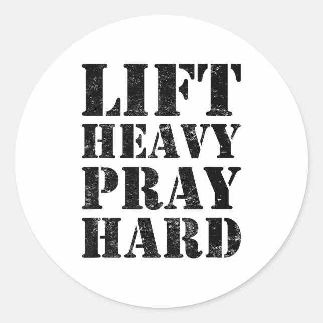 Adesivo Redondo Lift Heavy Pray Hard Gym Christian Quote  (Frente)