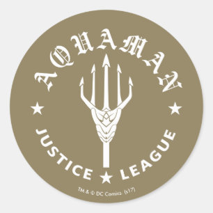 Adesivo Redondo Liga da Justiça  Emblem de tridente do Aquaman Re