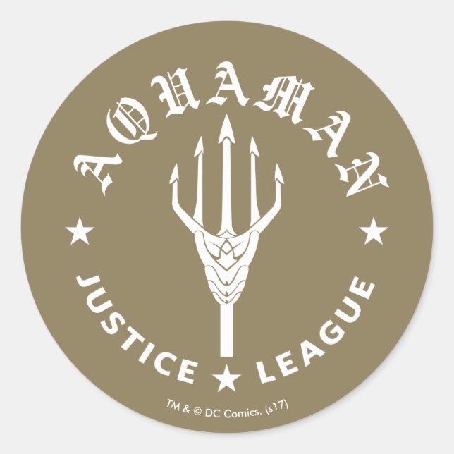 Adesivo Redondo Liga da Justiça | Emblema de Tridente de Aquaman (Frente)
