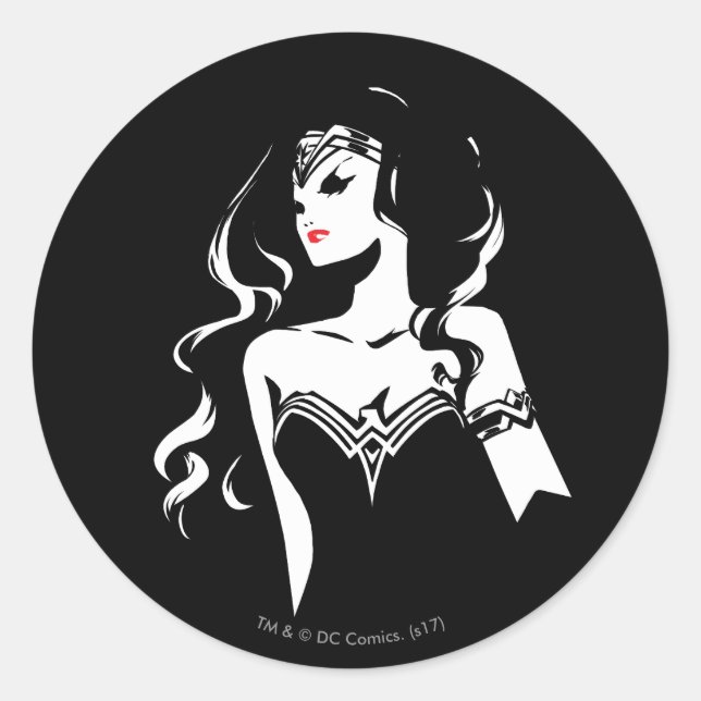 Adesivo Redondo Liga da Justiça | Mulher Maravilha Noir Pop Art (Frente)
