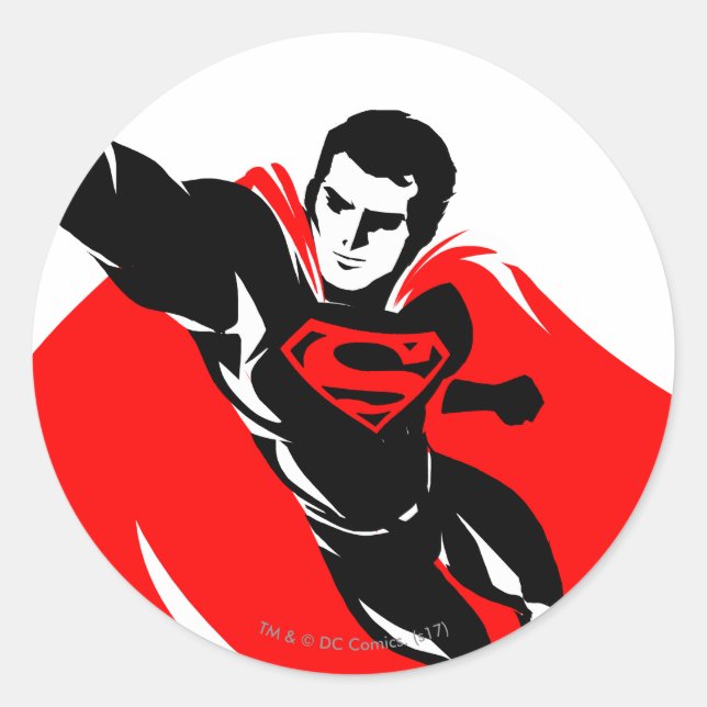 Adesivo Redondo Liga da Justiça | Superman Flying Noir Pop Art (Frente)