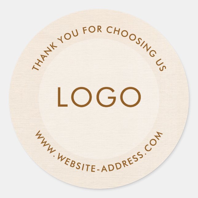 Adesivo Redondo Light beig linen texture personalized text classic (Frente)