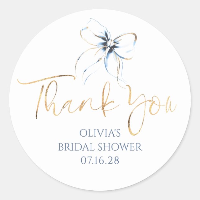 Adesivo Redondo Light Blue Bow Favors Bridal Shower Thank You  (Frente)