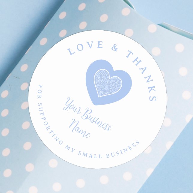 Adesivo Redondo Light Blue Lace Heart Love & Thanks Supporting (Light Blue Lace Heart Love & Thanks Supporting Small Business Classic Round Sticker.)