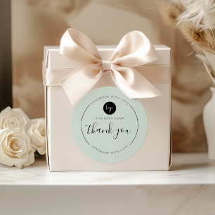 Adesivo Redondo Light Mint, obrigado, feito à mão com amor