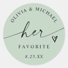 Adesivo Redondo Light Sage Her Favorite Script Wedding Treat Bag