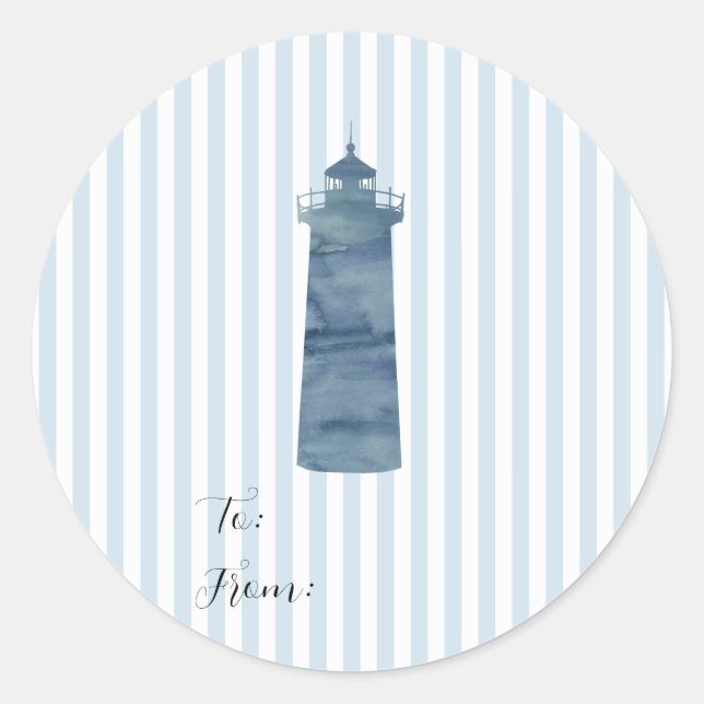 Adesivo Redondo Lighthouse Painting Náutica Blue Stripe Coastal (Frente)