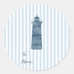Adesivo Redondo Lighthouse Painting Náutica Blue Stripe Coastal