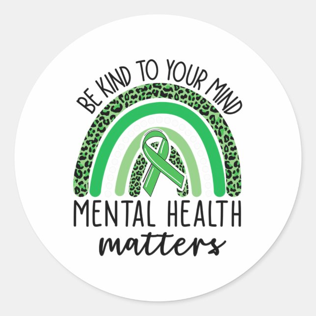 Adesivo Redondo Ligue Para Sua Mente Leopardo Rainbow Mental Healt (Frente)
