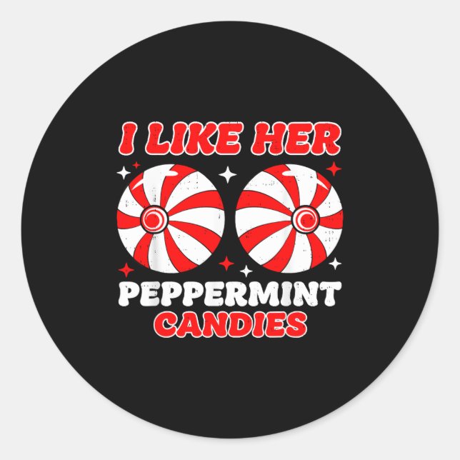 Adesivo Redondo Like His Candy Cane Her Peppermint Candies Christm (Frente)