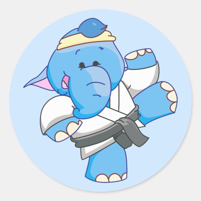 Adesivo Redondo Lil Blue Elephant Karate (Frente)