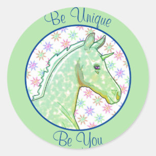 Adesivo Redondo Lil Green Palomino Unicorn (rosa/azul)