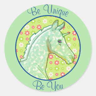 Adesivo Redondo Lil Green Palomino Unicorn (verde com flores)
