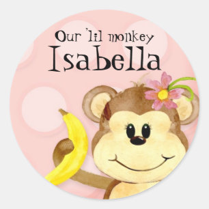 Adesivo Redondo Lil Monkey, Chá de fraldas De Garota Selo