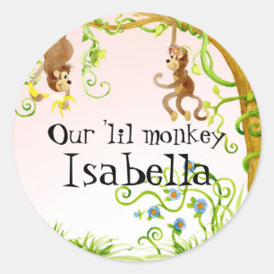 Adesivo Redondo Lil Monkey, Chá de fraldas De Garota Selo
