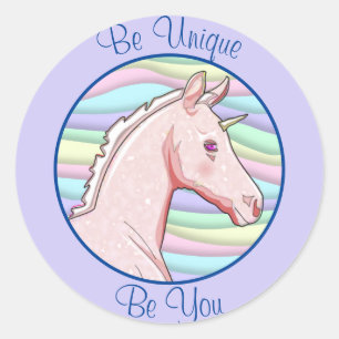Adesivo Redondo Lil Palomino Unicorn Birthday (ondas pastel)