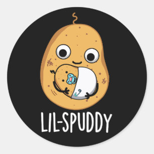Adesivo Redondo Lil Spuddy Funny Potato Pun Dark BG