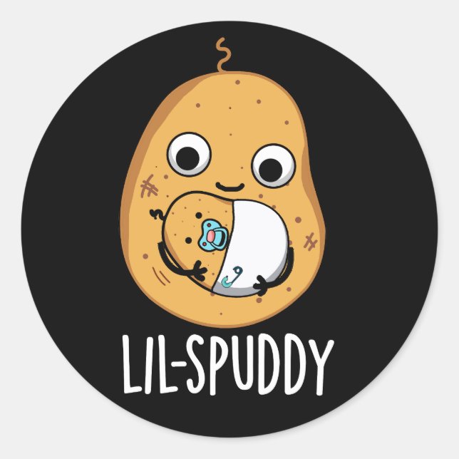 Adesivo Redondo Lil Spuddy Funny Potato Pun Dark BG (Frente)