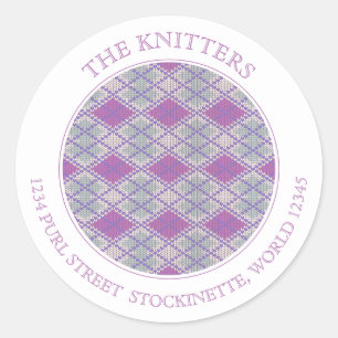 Adesivo Redondo LILAC ARGYLE KNIT Rótulos de endereço redondo gran