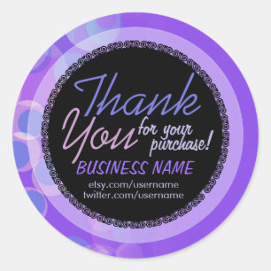 Adesivo Redondo Lilac Bubbles Business Obrigado Sticker