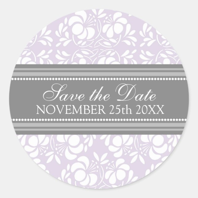 Adesivo Redondo Lilac Damask Save the Date Envelope Seal (Frente)