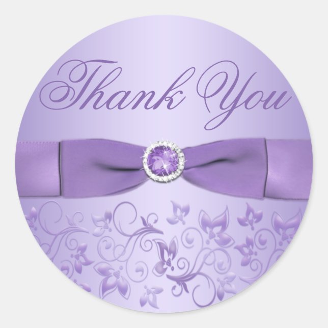 Adesivo Redondo Lilac Floral Obrigado Sticker (Frente)