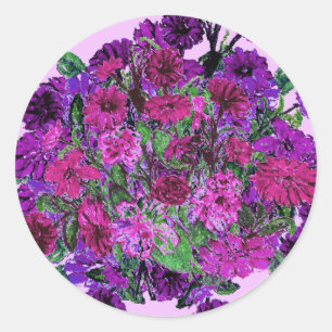 Adesivo Redondo Lilac Girly Soft com Vinheta Bonito de Flor Roxo