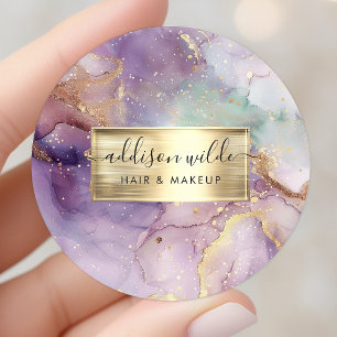 Adesivo Redondo Lilac Glitter Watercolor Faux Gold Foil Negócios