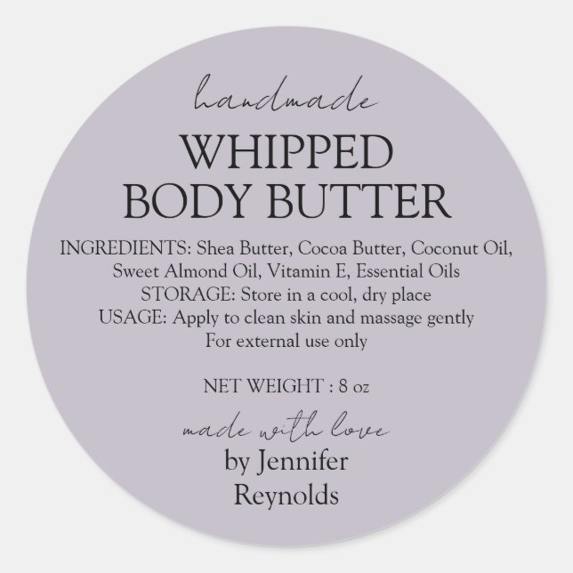 Adesivo Redondo Lilac Handmade Body Butter Organic (Frente)