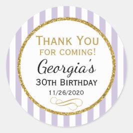 Adesivo Redondo Lilac Lavanda Dourada Aniversário Obrigado Tag Fav