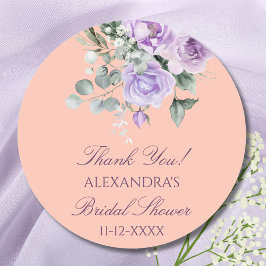 Adesivo Redondo Lilac Peach Floral Peony Bridal Shower Thank You