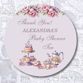 Adesivo Redondo Lilac Pink Floral Tea Party Favor do Chá de fralda
